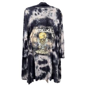 Metallica up cycle Cardigan Tie Dye Open Front one size long sleeve navy blue